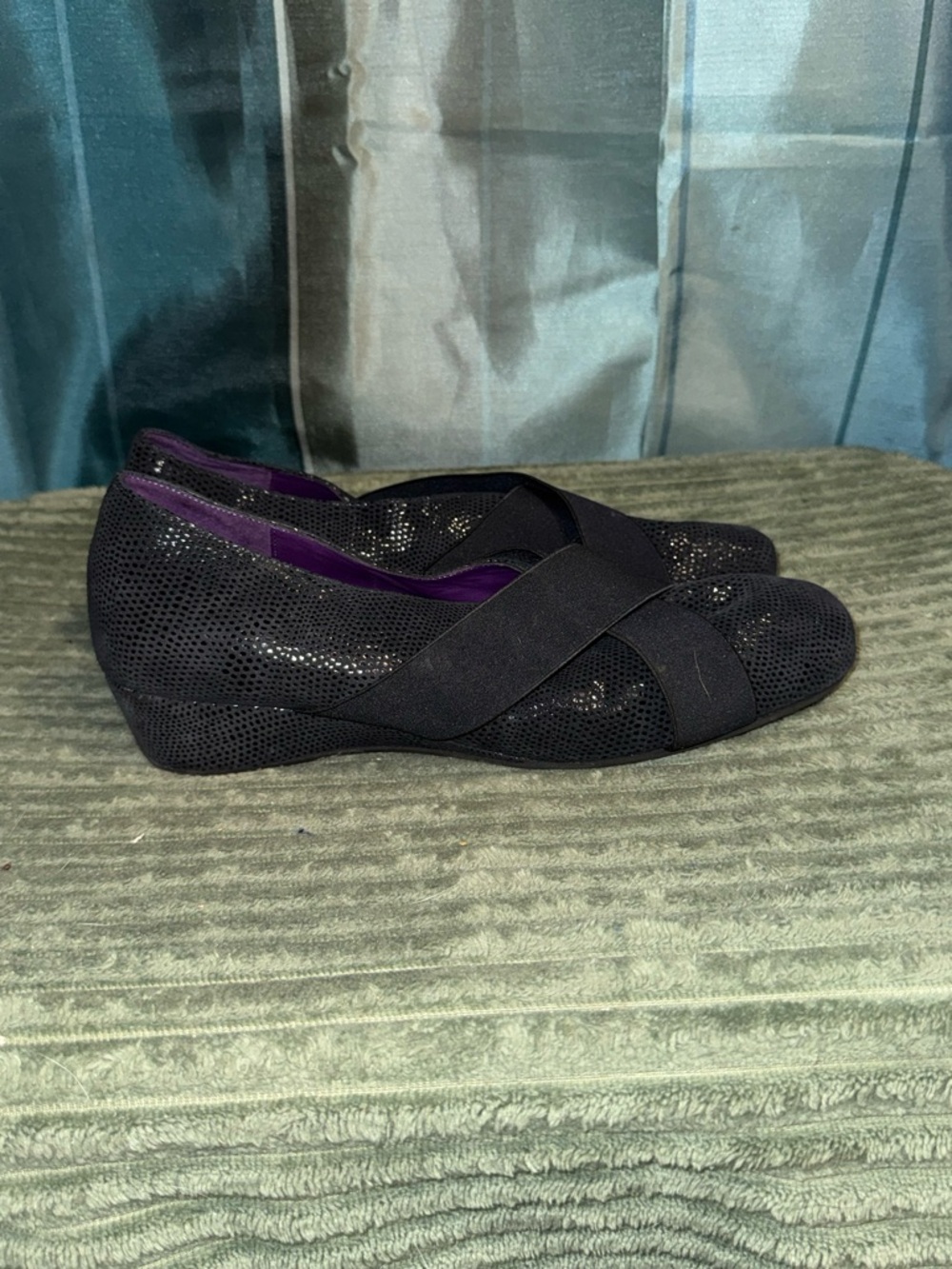 Vaneli Black Crisscross Slip-On Wedge Flats